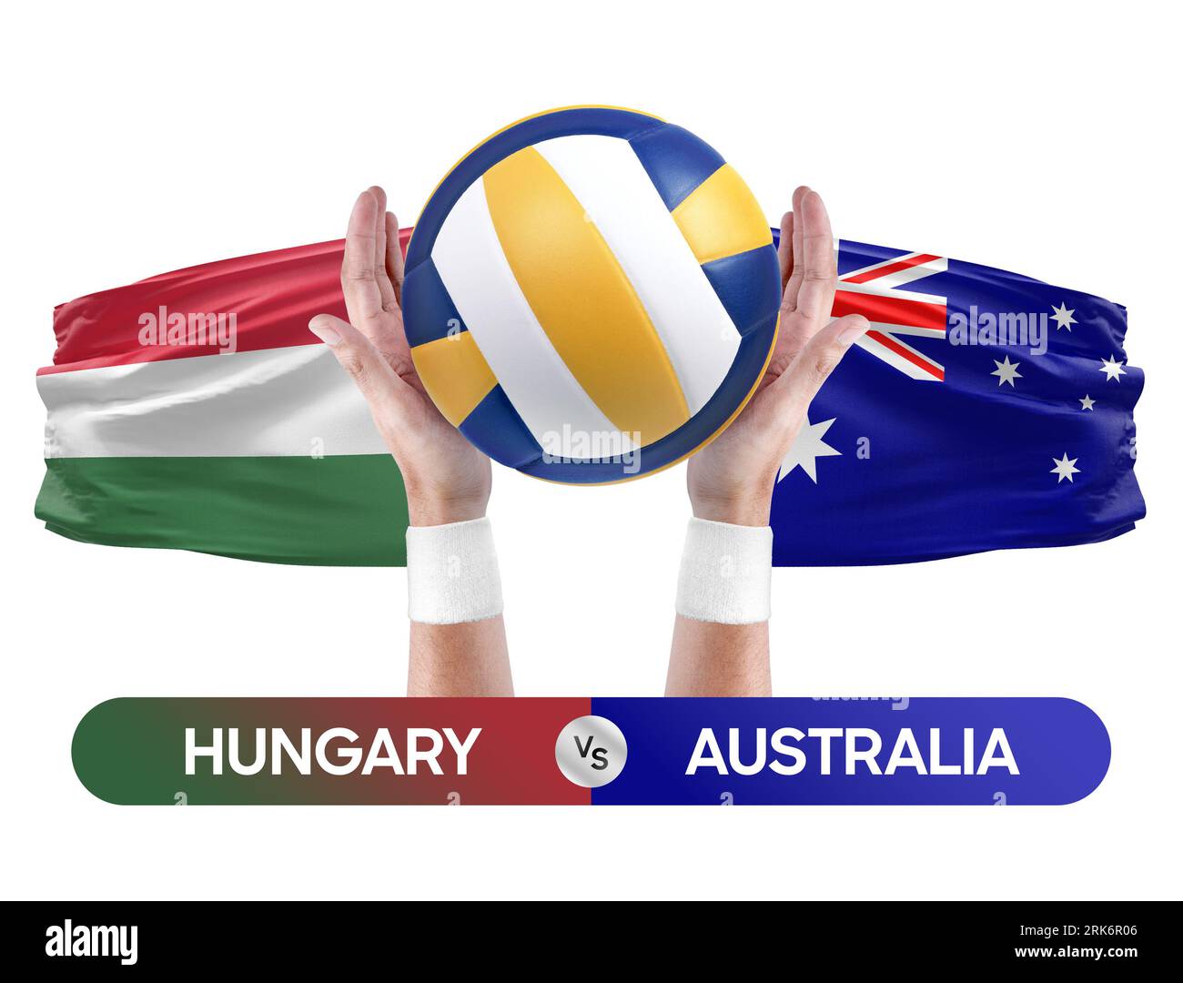Hungary vs Australia national teams volleyball volley ball match competition concept. Stock Photo
