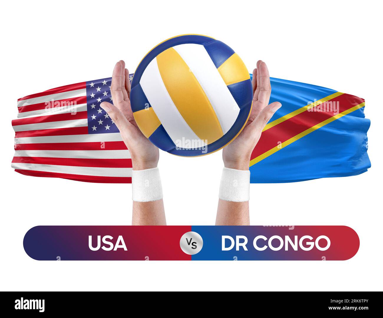 USA vs Dr Congo national teams volleyball volley ball match competition concept. Stock Photo