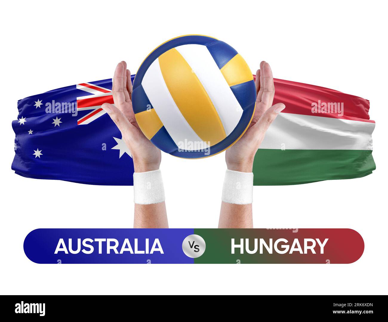 Australia vs Hungary national teams volleyball volley ball match competition concept. Stock Photo