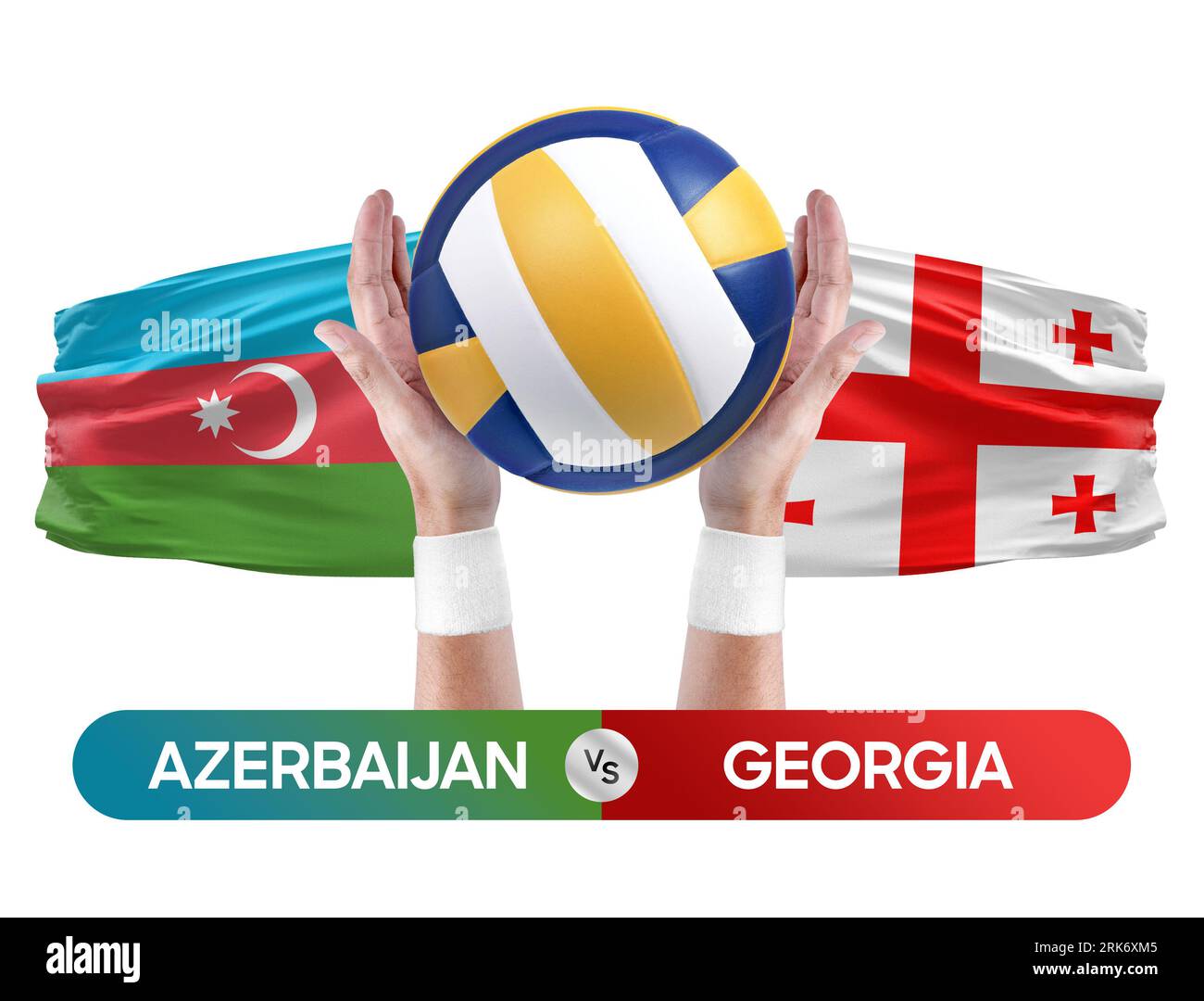 Azerbaijan vs Georgia national teams volleyball volley ball match competition concept. Stock Photo