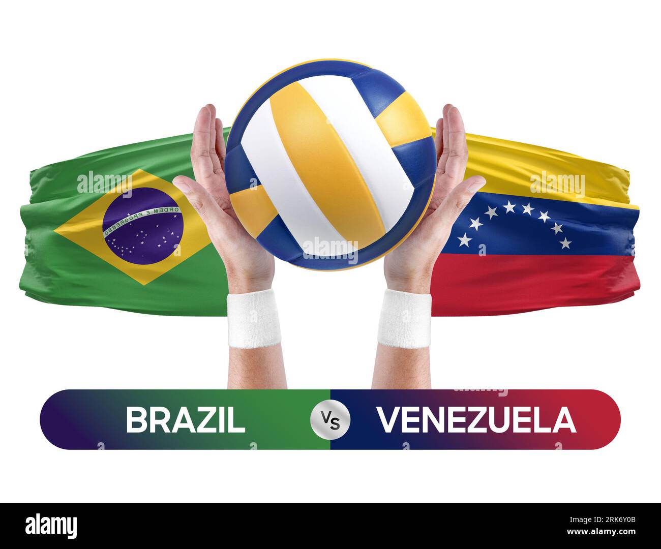 Brazil vs Venezuela national teams volleyball volley ball match competition concept. Stock Photo