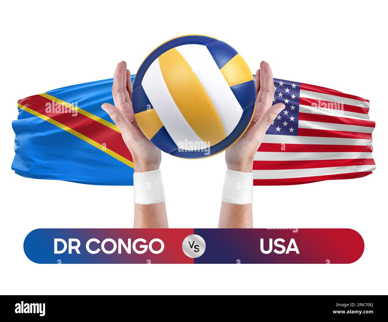 Dr Congo vs USA national teams volleyball volley ball match competition concept. Stock Photo