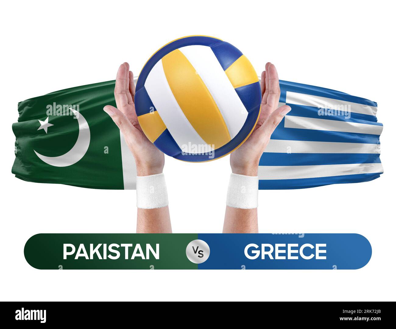 Pakistan vs Greece national teams volleyball volley ball match competition concept. Stock Photo