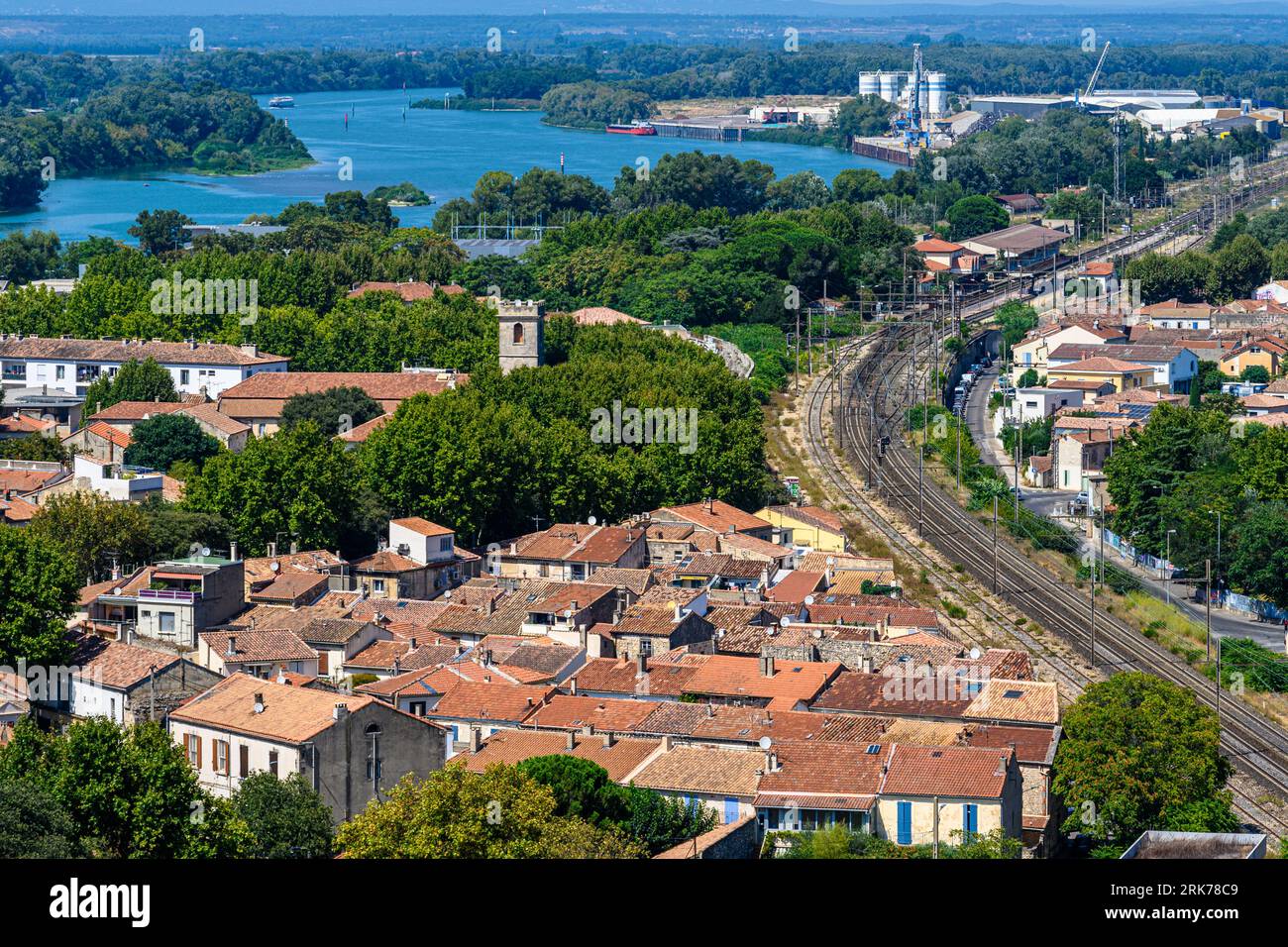 Landscape Photo Looking over the city of Arle for the Luma Tower. Stock Photo