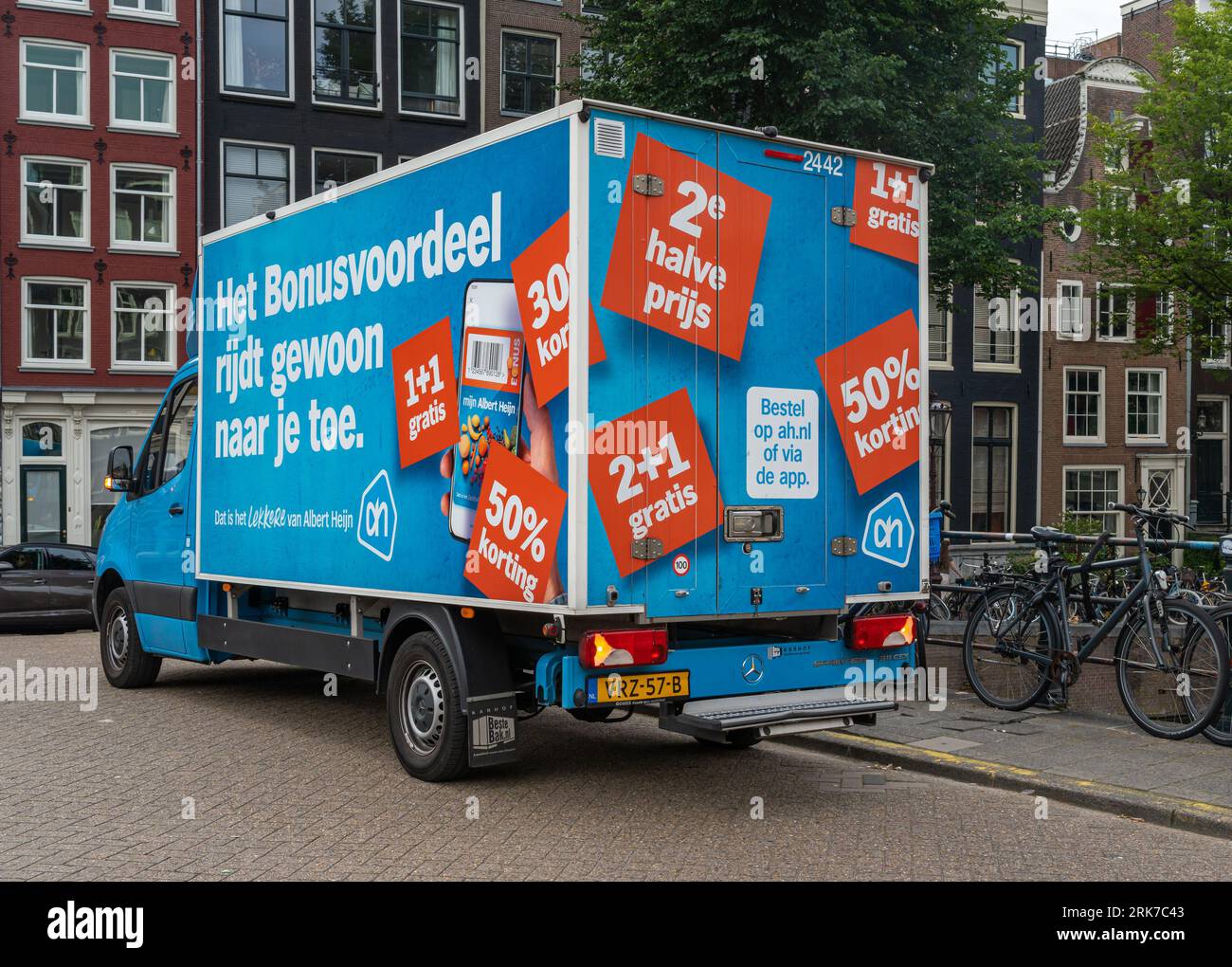 Amsterdam, The Netherlands, 24.08.2023, Delivery van of dutch supermarket chain Albert Heijn Stock Photo