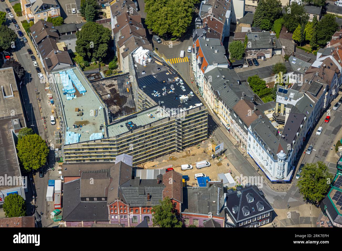 Aerial view, construction site New City Hall, between Neumarkt and Schulstraße, Schwelm, Ruhr area, North Rhine-Westphalia, Germany, Construction work Stock Photo