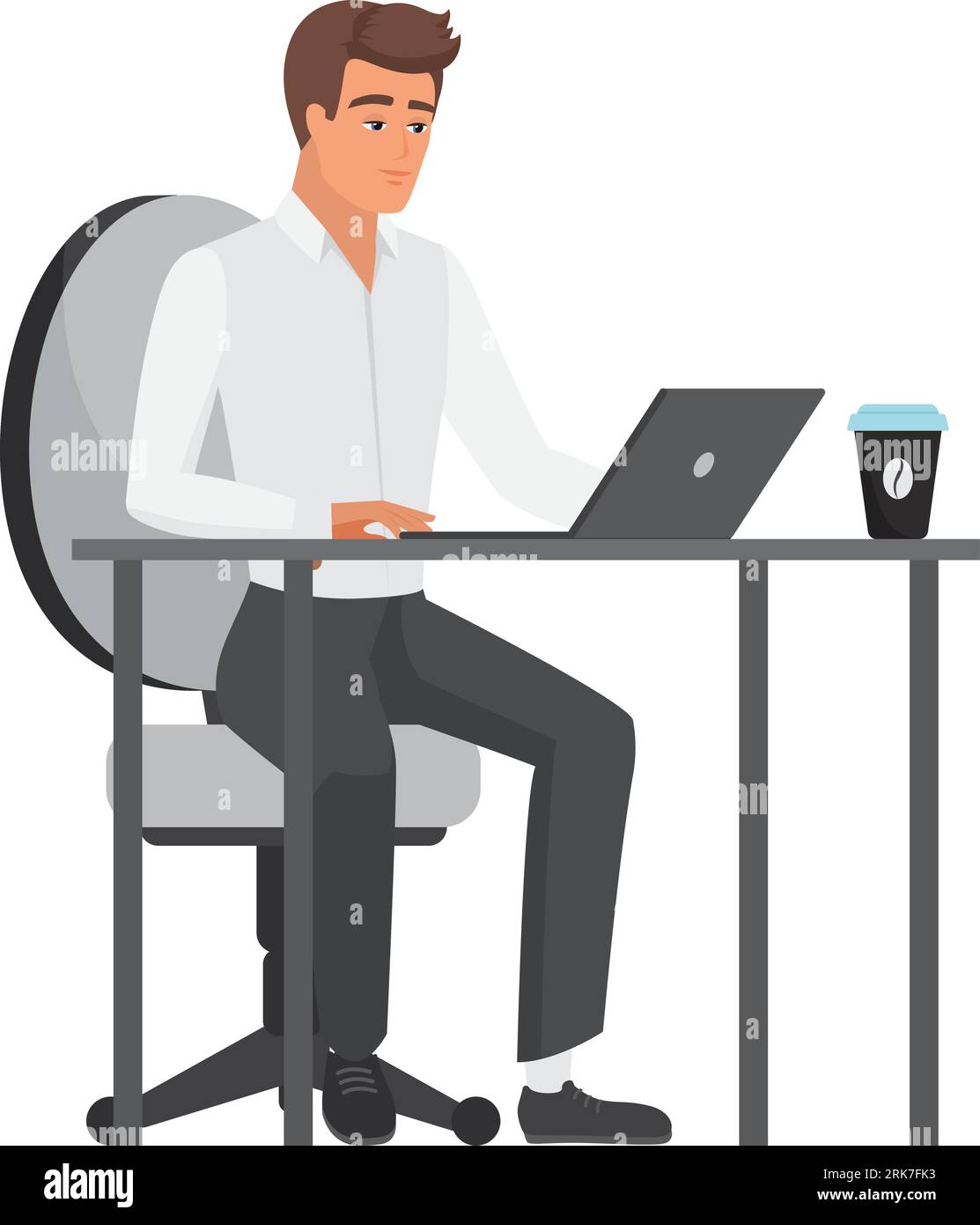 Office employee man at working table. Businessman works at laptop