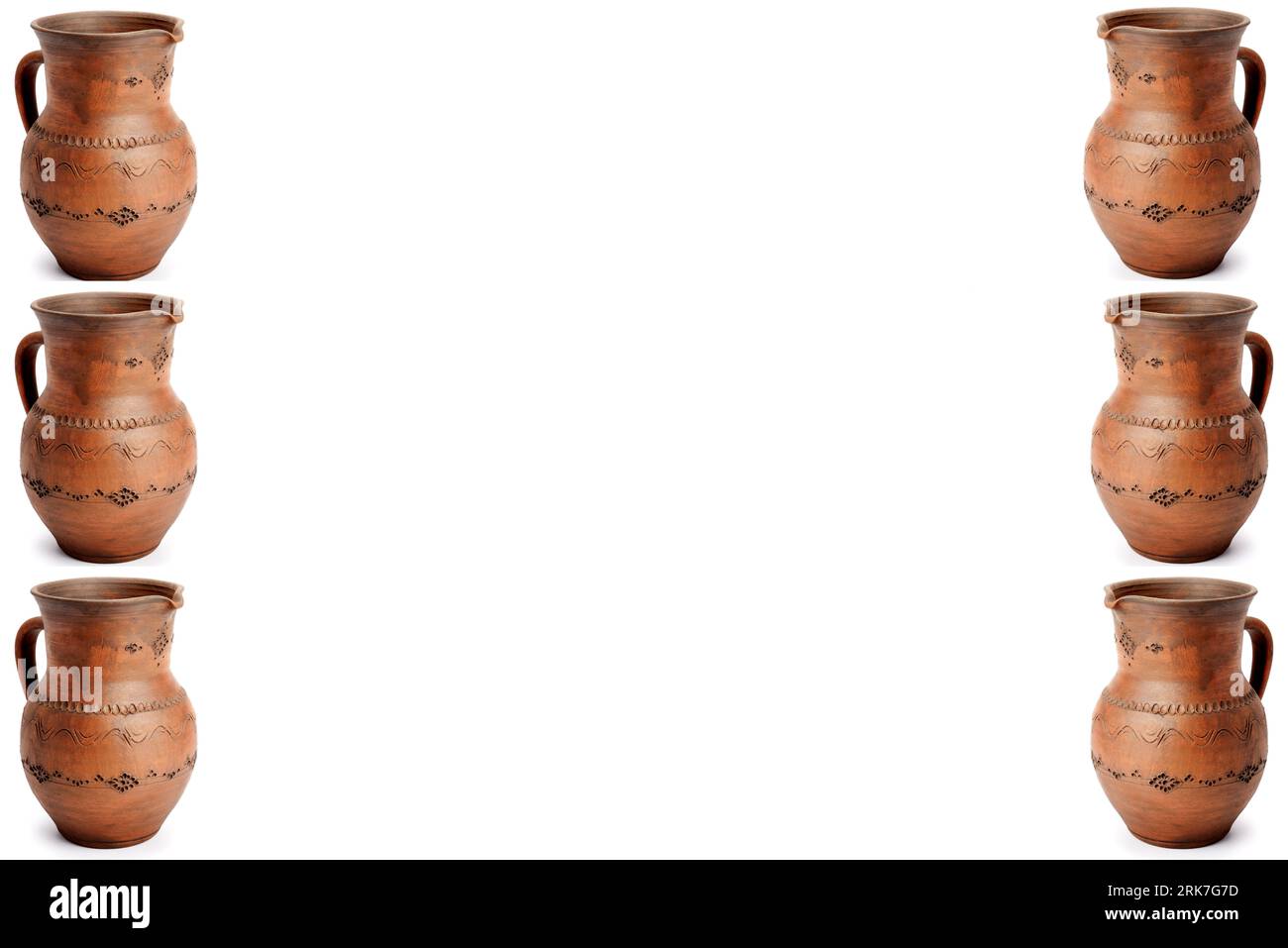 Set of clay pots isolated on white background. Free space for text ...