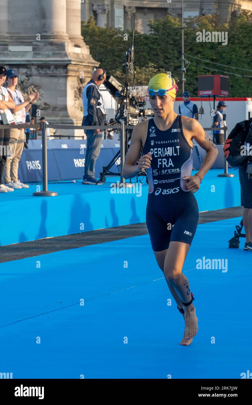 Paris, France 08 17 2023 Paris 2024 triathlon test event. Parade of