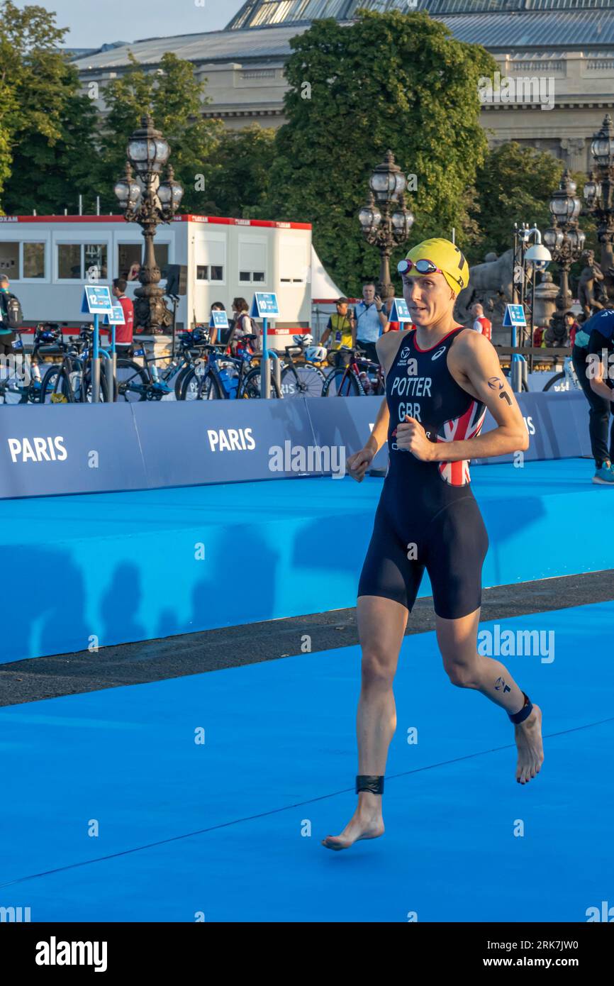 Paris, France 08 17 2023 Paris 2024 triathlon test event. Parade of