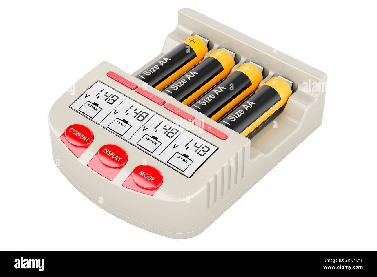 AA AAA Battery Charger with independent slot for rechargeable batteries, 3D rendering isolated
