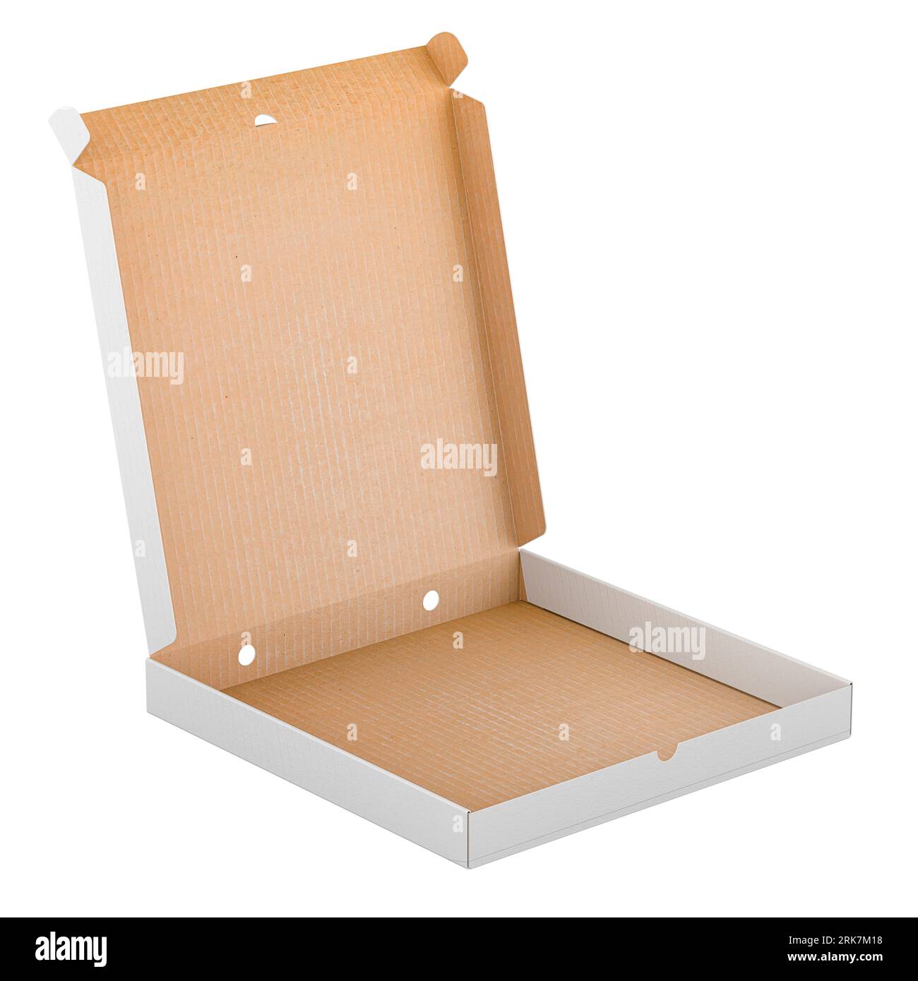 A person showing an open pizza box isolated over white back ground Stock  Photo - Alamy