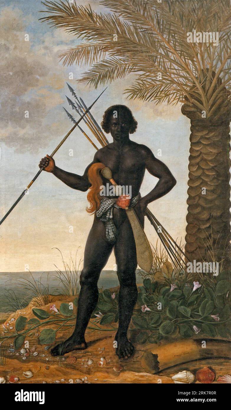 Portrait of a black man with spears and assegai 1641 by Albert Eckhout Stock Photo