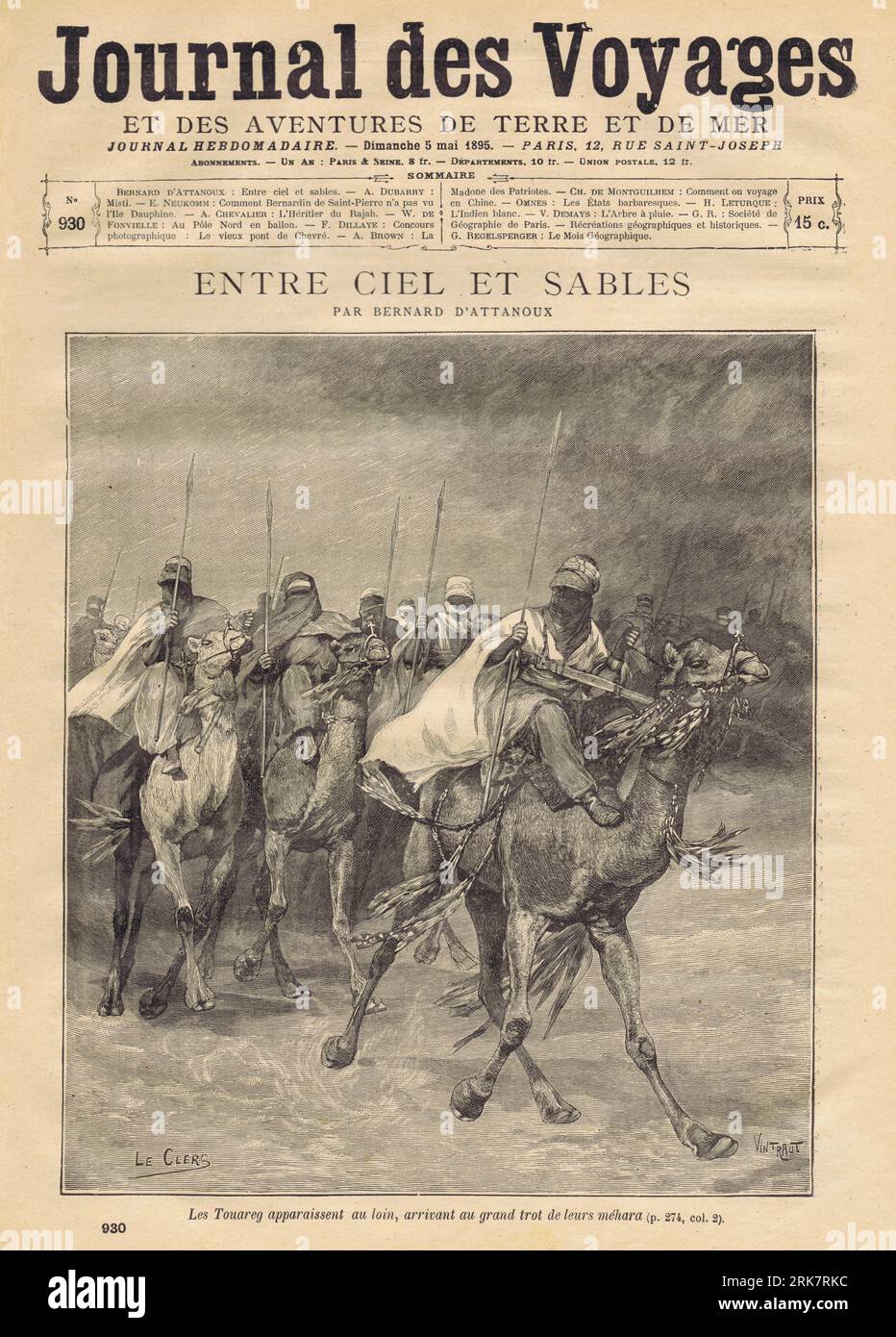 tuaregs on camels, journal des voayages, 1895,engraver Godefroy Frédéric Vintraut, illustrator Le Clerc Stock Photo