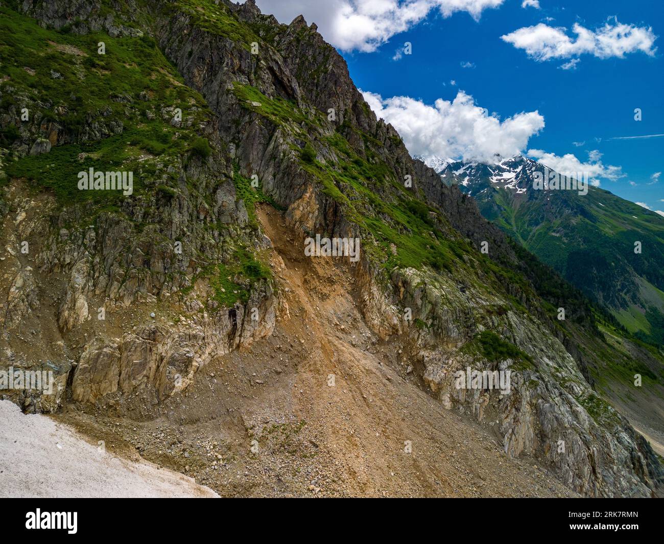 A scenic landscape featuring stunning mountains in the Mestia Municipality in Georgia Stock Photo