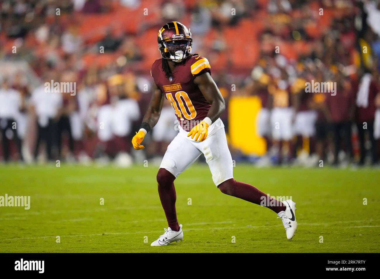 Washington Commanders safety Kendall Smith (40) runs during an NFL preseason  football game against the Cincinnati Bengals, Saturday, August 26, 2023 in  Landover. (AP Photo/Daniel Kucin Jr Stock Photo - Alamy