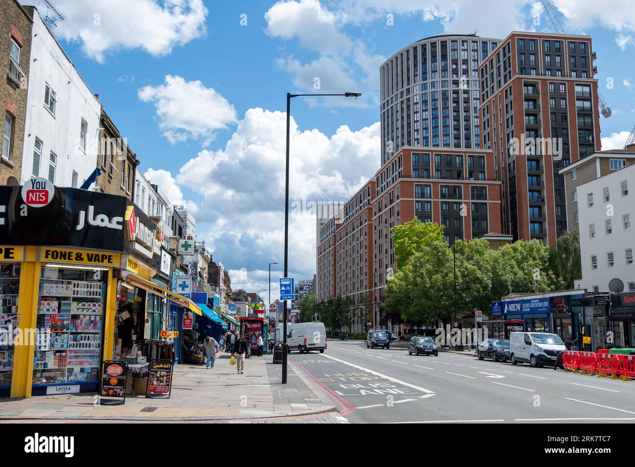 LONDON- JULY 17, 2023: Edgware Road street scene in W2 west London. Vibrant street of shops and services Stock Photo