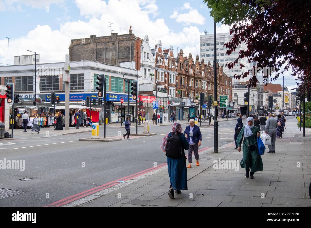 LONDON- JULY 17, 2023: Edgware Road street scene in W2 west London. Vibrant street of shops and services Stock Photo