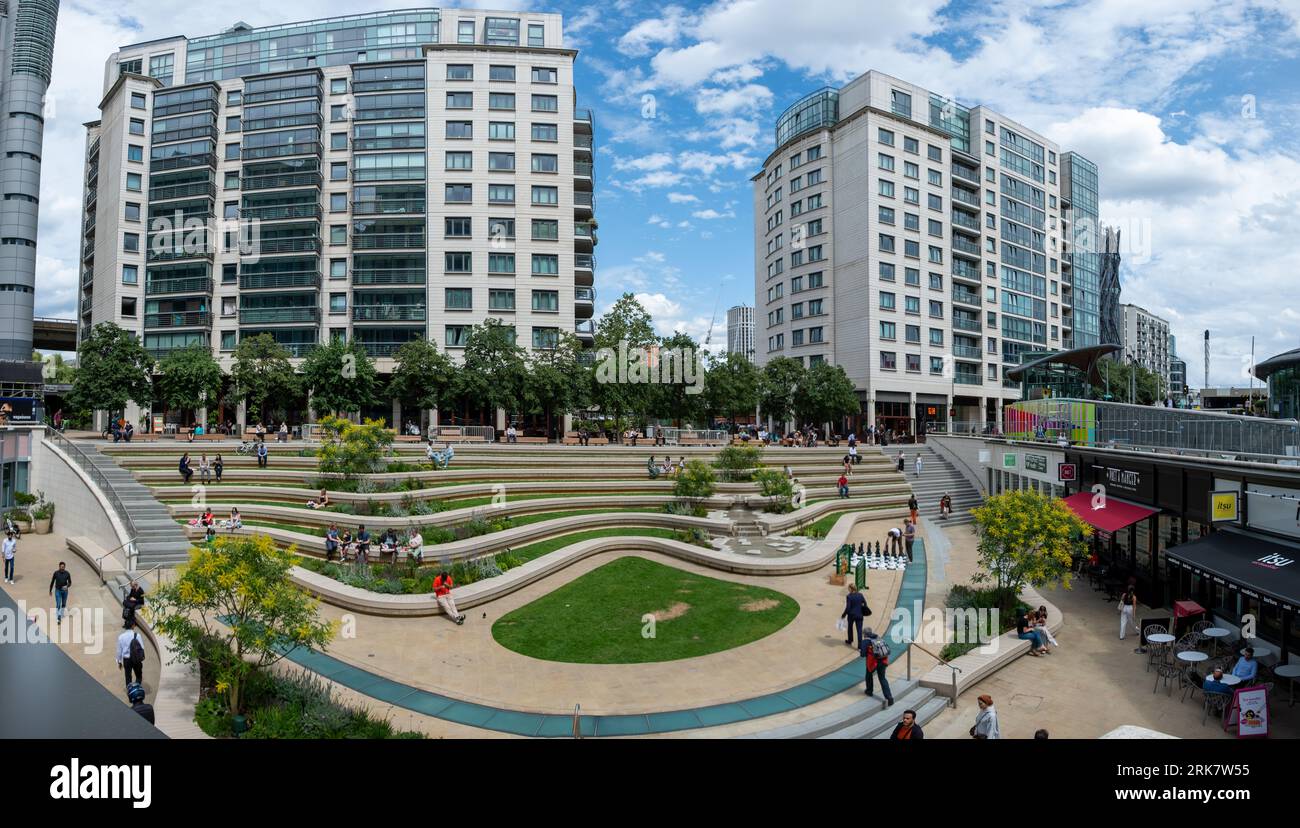 LONDON JULY 18, 2023 Paddington Central mix of offices, cafes, bars
