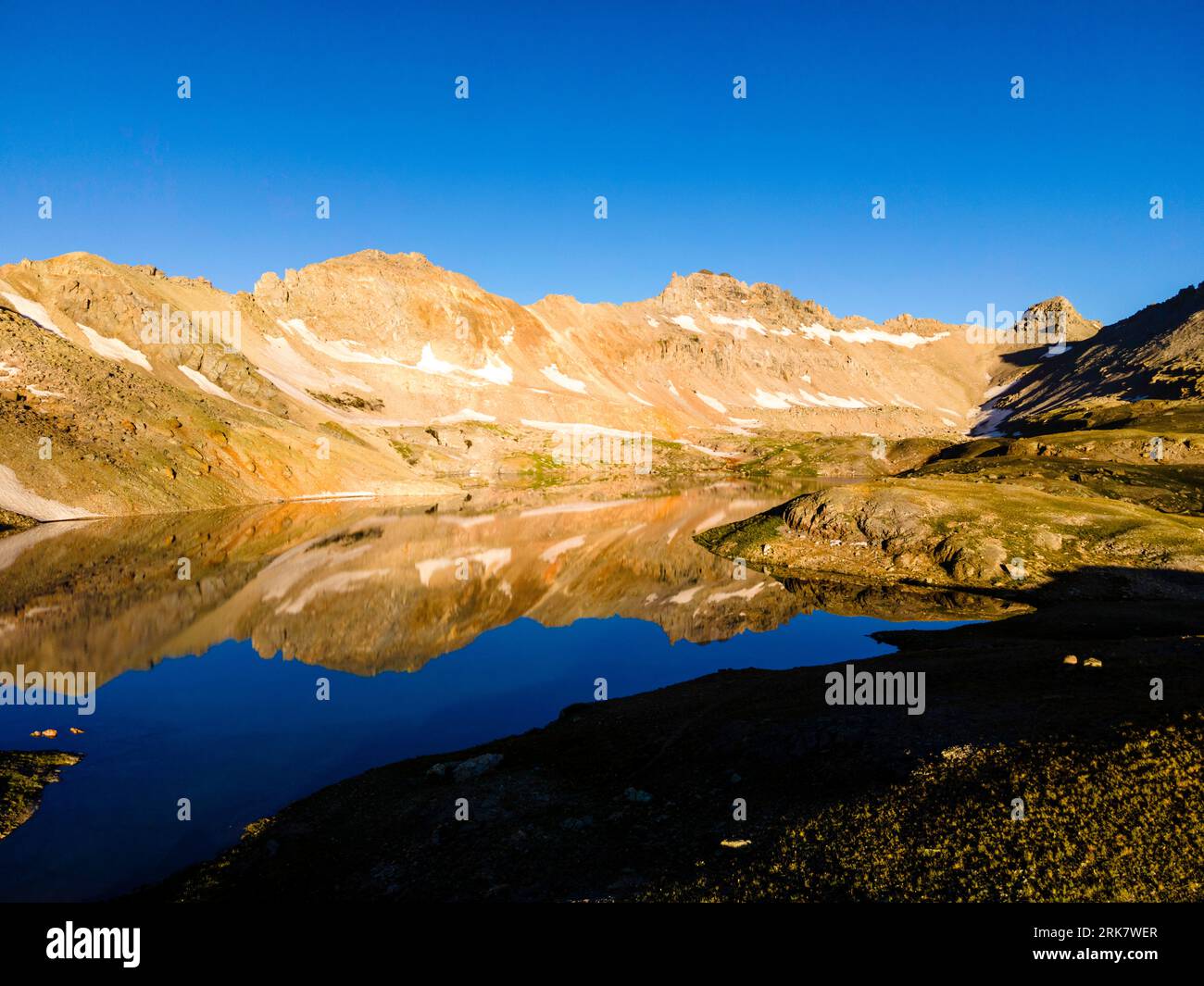 Morning view of Columbine Lake, San Juan National Forest near Silverton ...