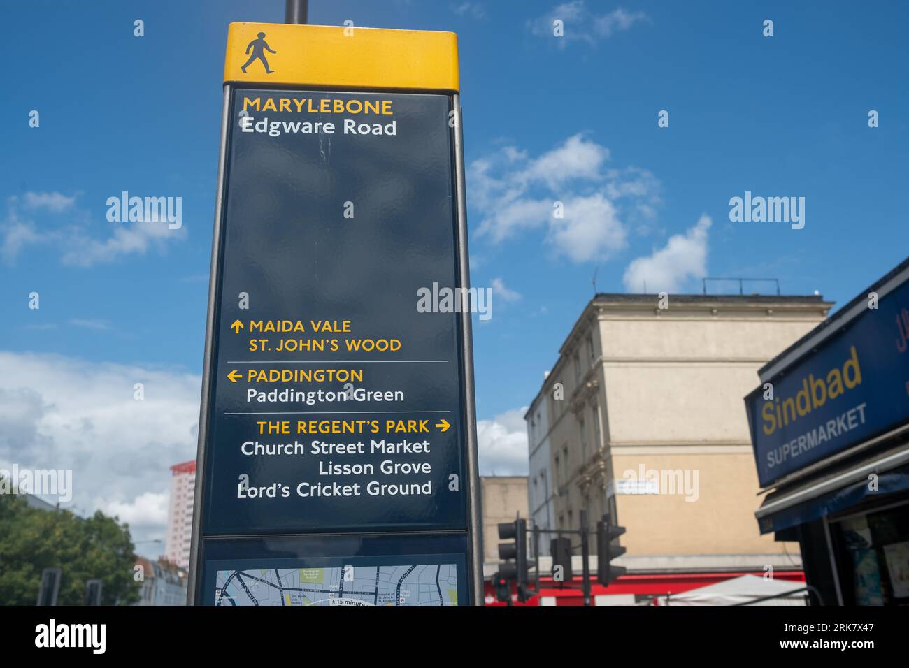LONDON- JULY 10, 2023: Edgware Road street sign in Marylebone Stock Photo