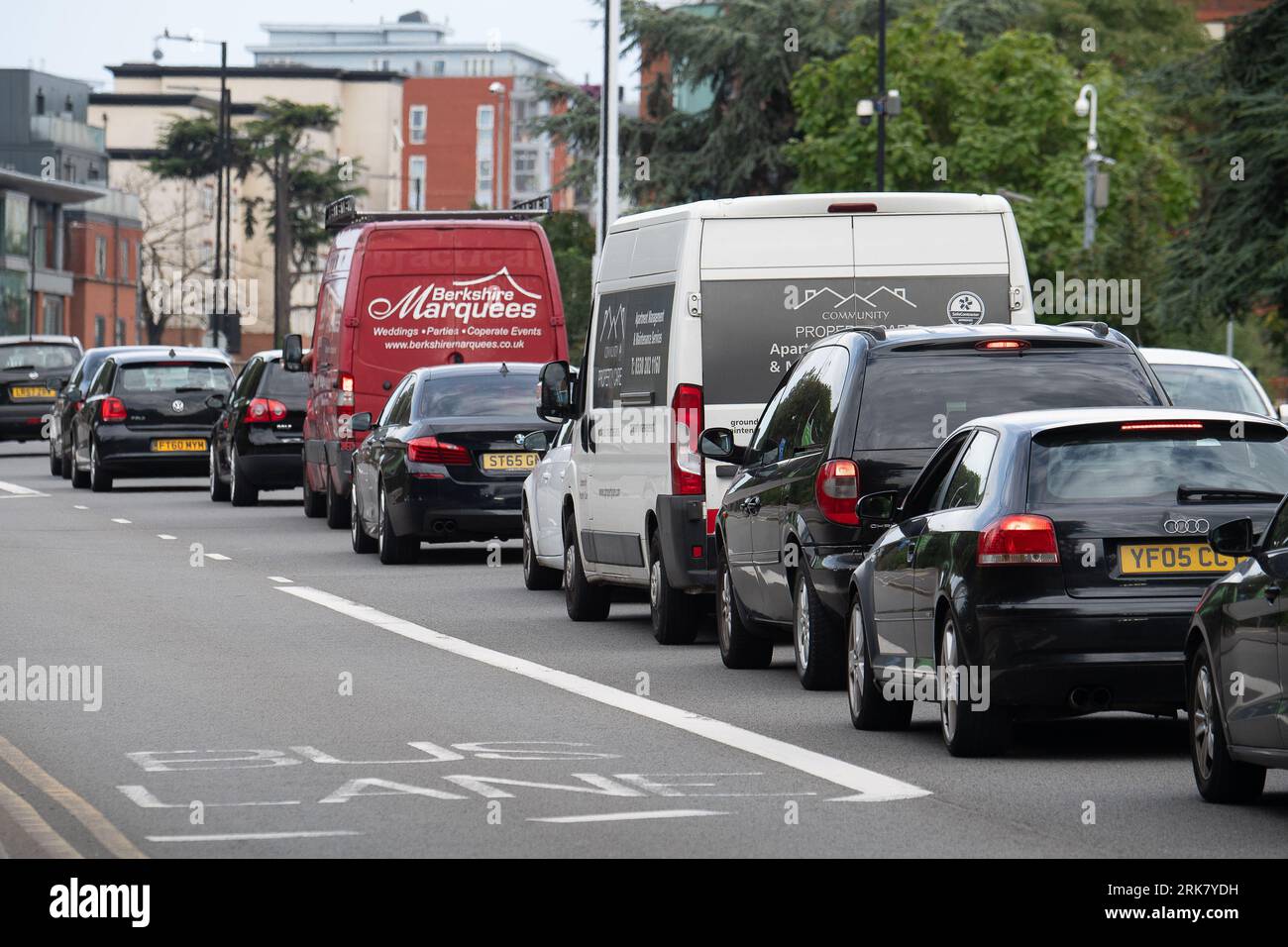 Slough, Berkshire, UK. 24th August, 2023. Bus Lanes were put on the A4 Bath Road through Slough