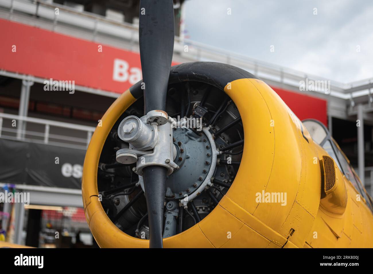 Detail of the engine and the propeller of a plane of the Spanish air