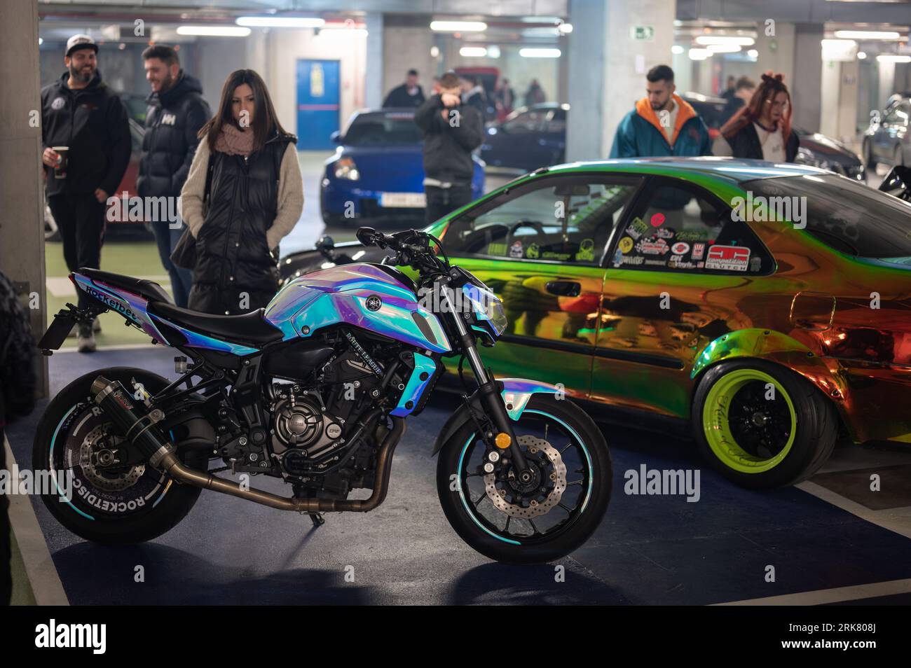 An impressive tuned motorcycleMoody blue color Yamaha MT-07 at a tuning ...