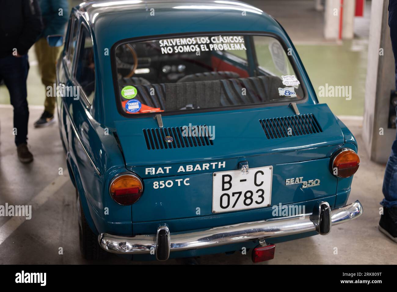 Rear view of a classic Spanish sports car, the Seat 850 TC with a Fiat ...