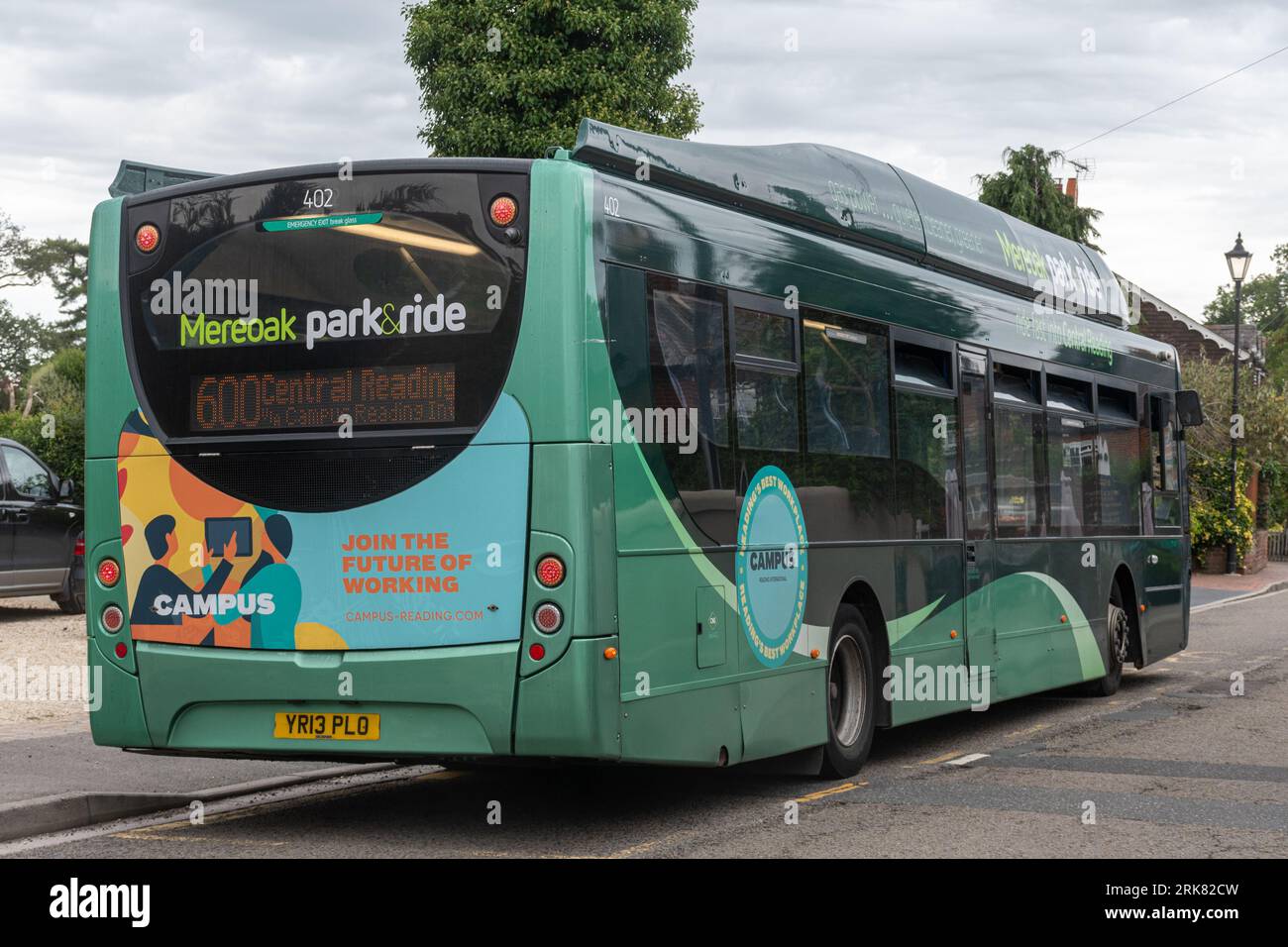 Mereoak Park and Ride Bus, public transport vehicle around Reading, Berkshire, England, UK Stock Photo