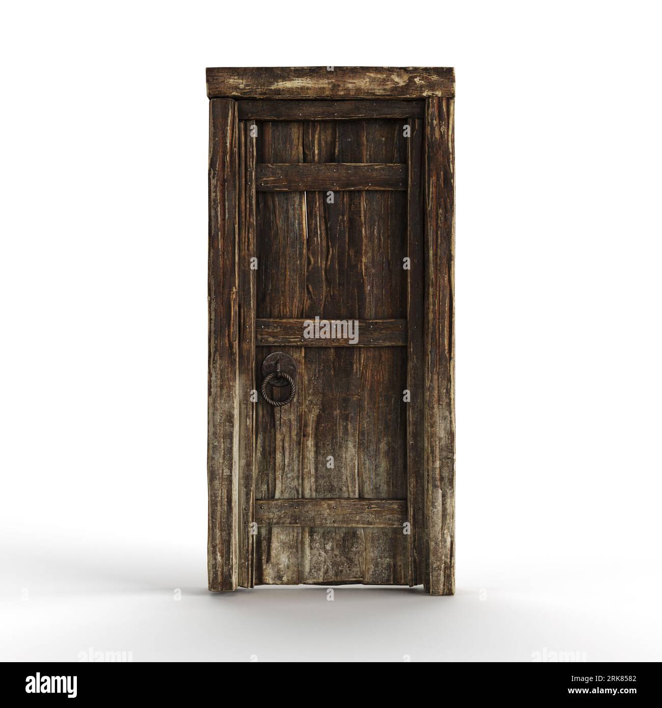 A 3D illustration of an old wooden door on a white background Stock Photo