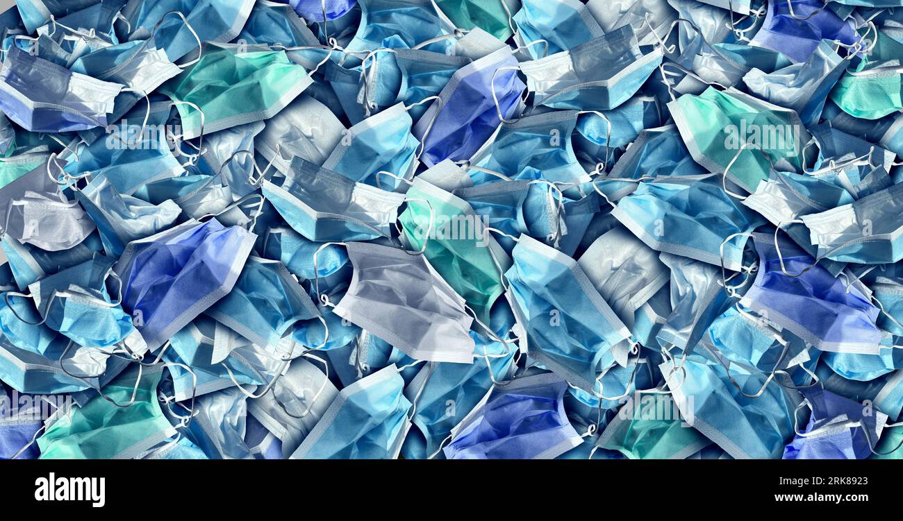 Surgical Mask Background as covid-19 or coronavirus outbreak solution with reamerging medical face-mask mandate concept as a prevention and healthcare Stock Photo