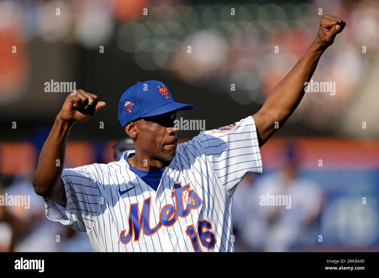 FILE - Former New York Mets' Dwight Gooden during Old-Timers' Day ceremony  before a baseball game between the Colorado Rockies and the New York Mets  on Saturday, Aug. 27, 2022, in New
