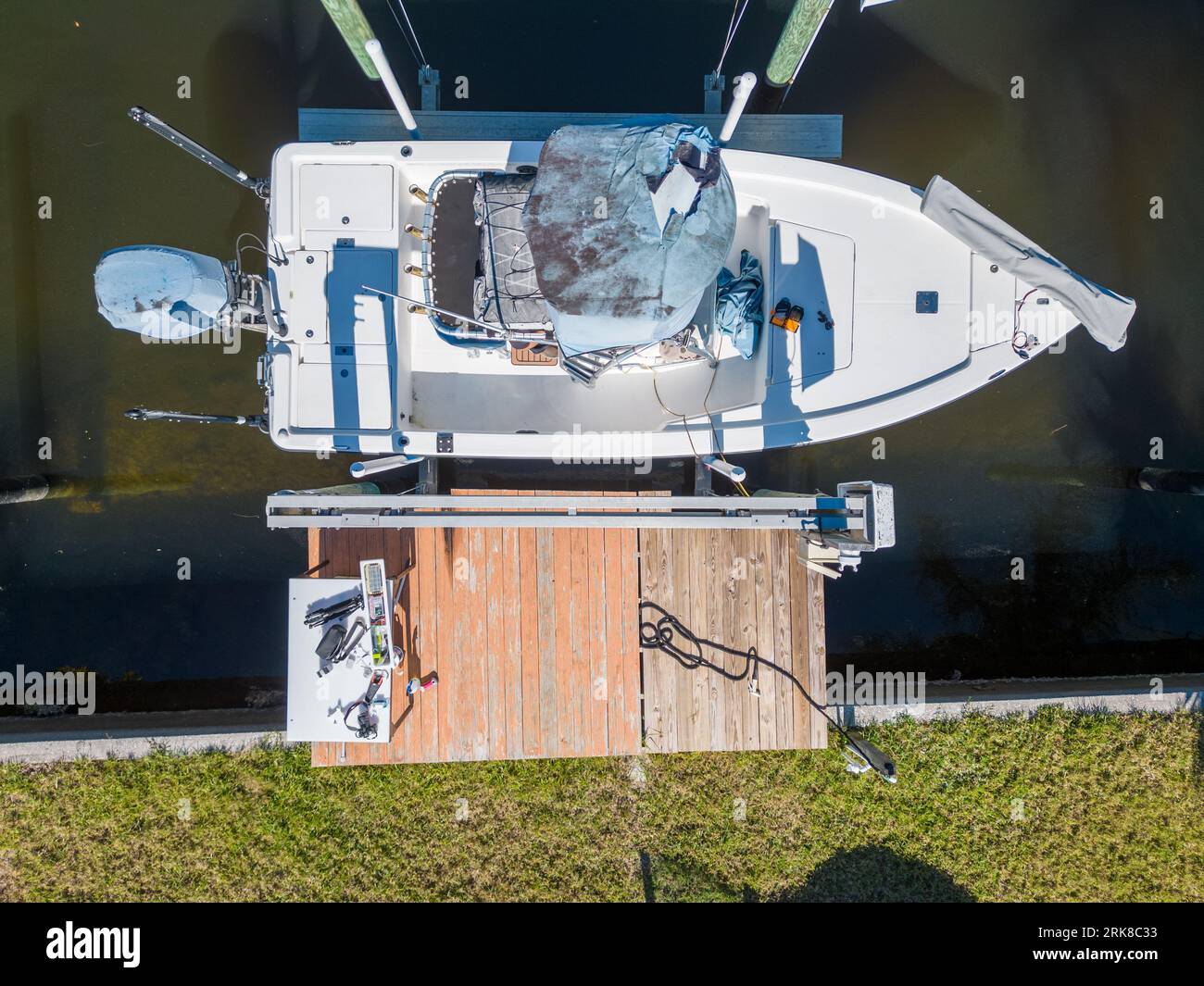 An aerial view of a boat moored at a harbor in a canal Stock Photo - Alamy