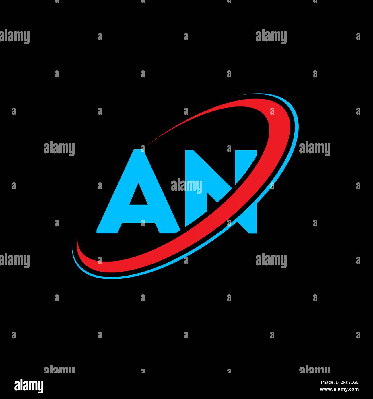 AN A N letter logo design. Initial letter AN linked circle uppercase monogram logo red and blue. AN logo, A N design. an, a n Stock Vector
