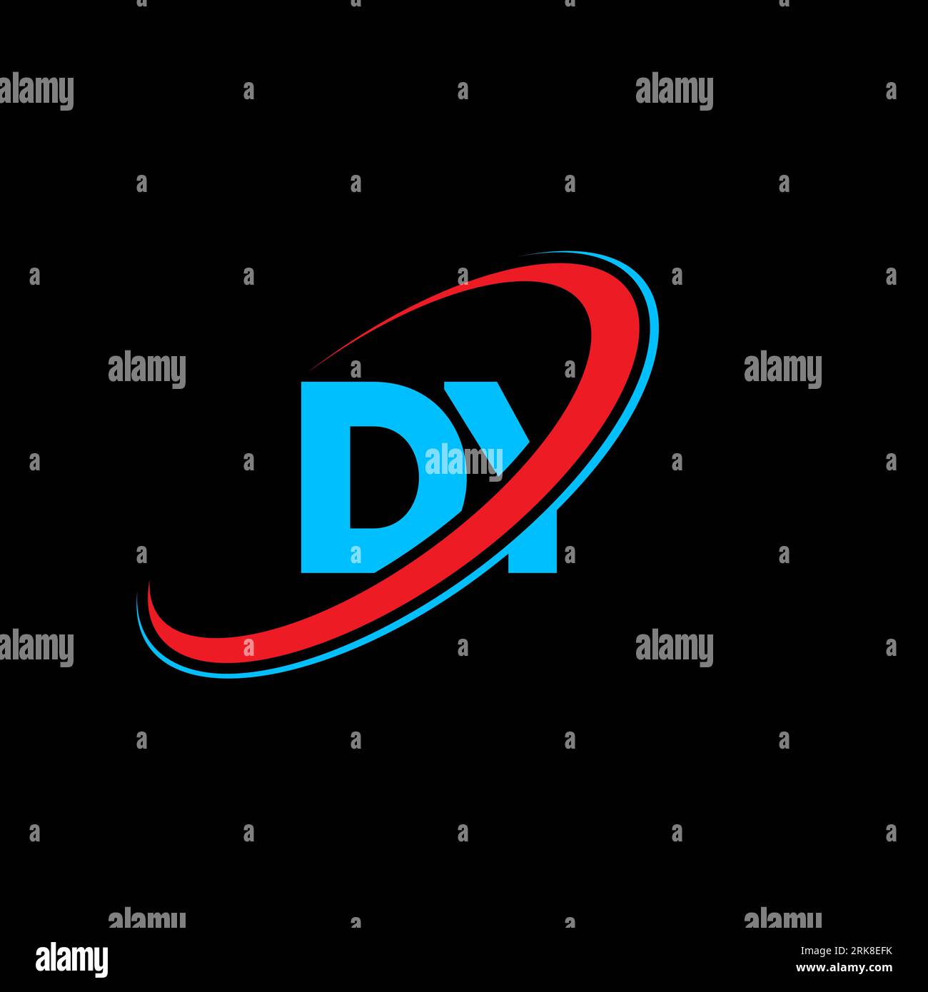 DY D Y letter logo design. Initial letter DY linked circle uppercase monogram logo red and blue. DY logo, D Y design. dy, d y Stock Vector