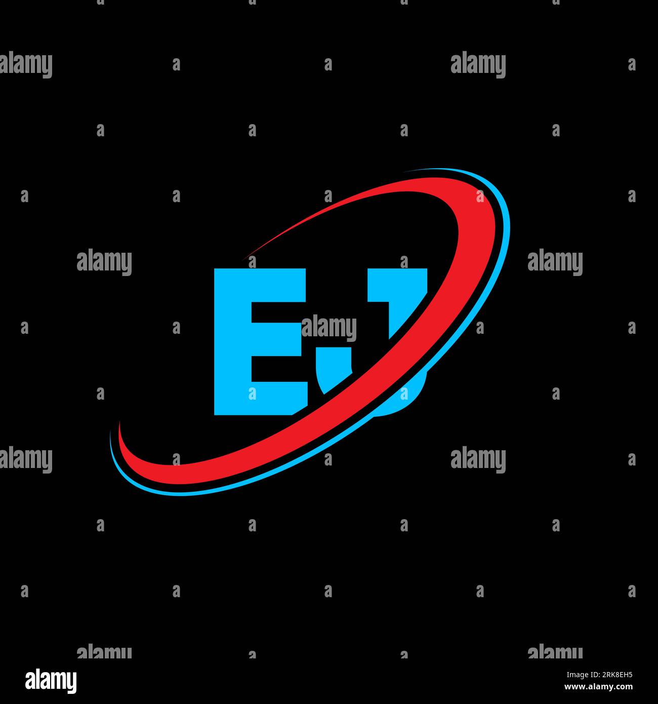 EJ E J letter logo design. Initial letter EJ linked circle uppercase monogram logo red and blue. EJ logo, E J design. ej, e j Stock Vector