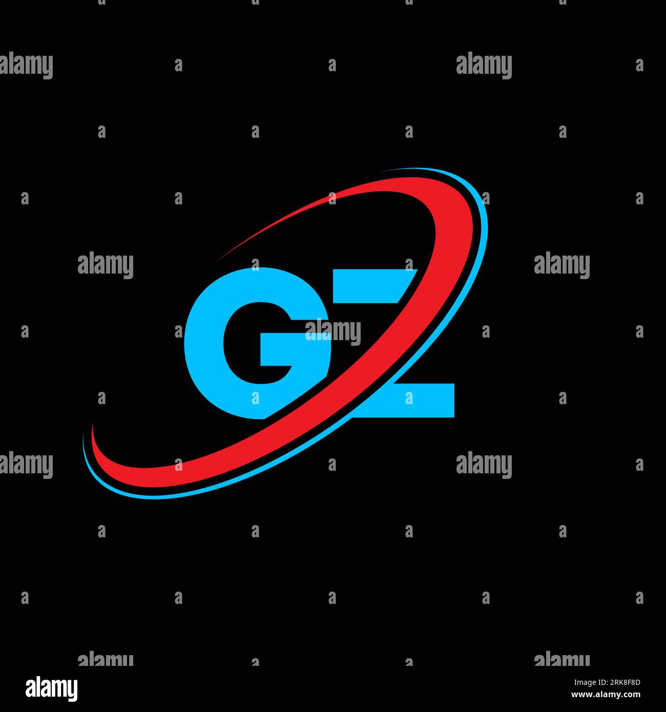 GZ G Z letter logo design. Initial letter GZ linked circle uppercase monogram logo red and blue. GZ logo, G Z design. gz, g z Stock Vector