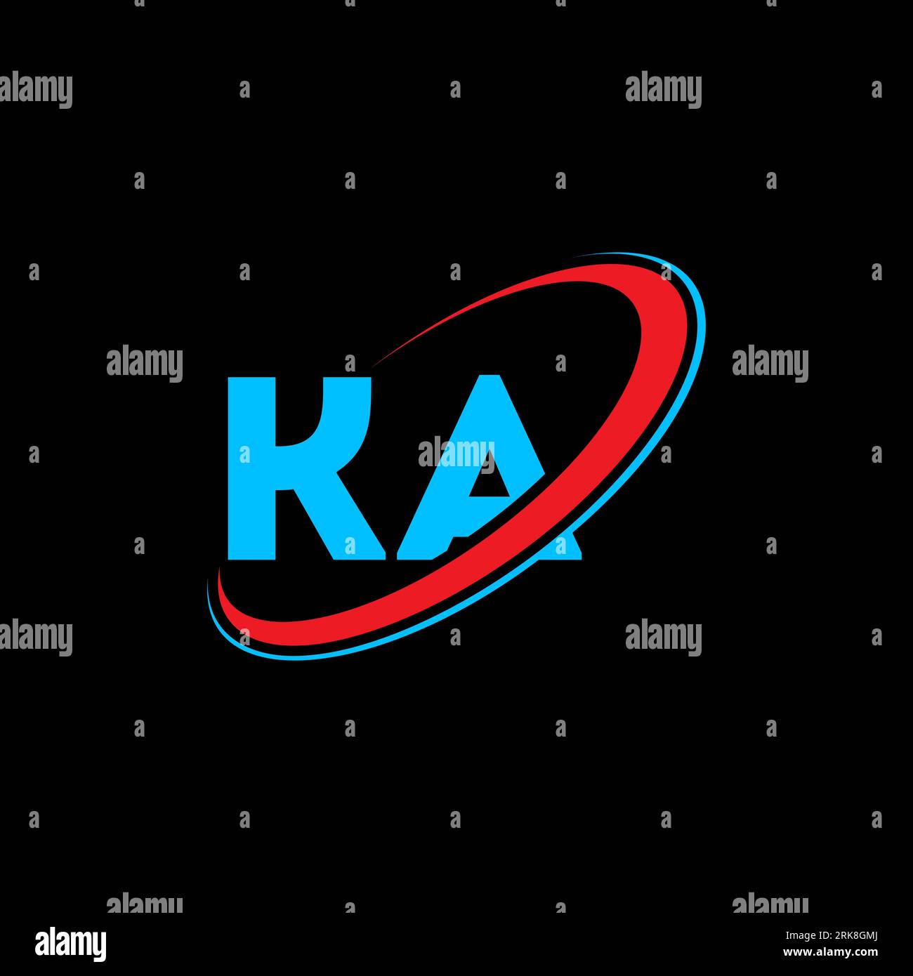 KA K A letter logo design. Initial letter KA linked circle uppercase monogram logo red and blue. KA logo, K A design. ka, k a Stock Vector