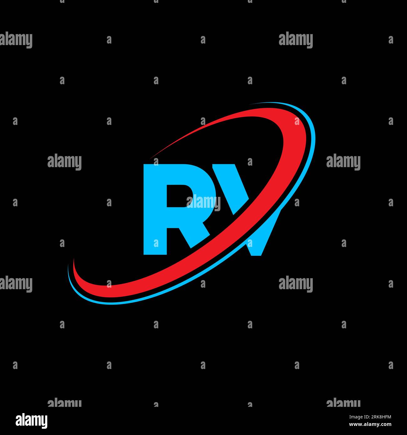 RV R V letter logo design. Initial letter RV linked circle uppercase monogram logo red and blue. RV logo, R V design. rv, r v Stock Vector