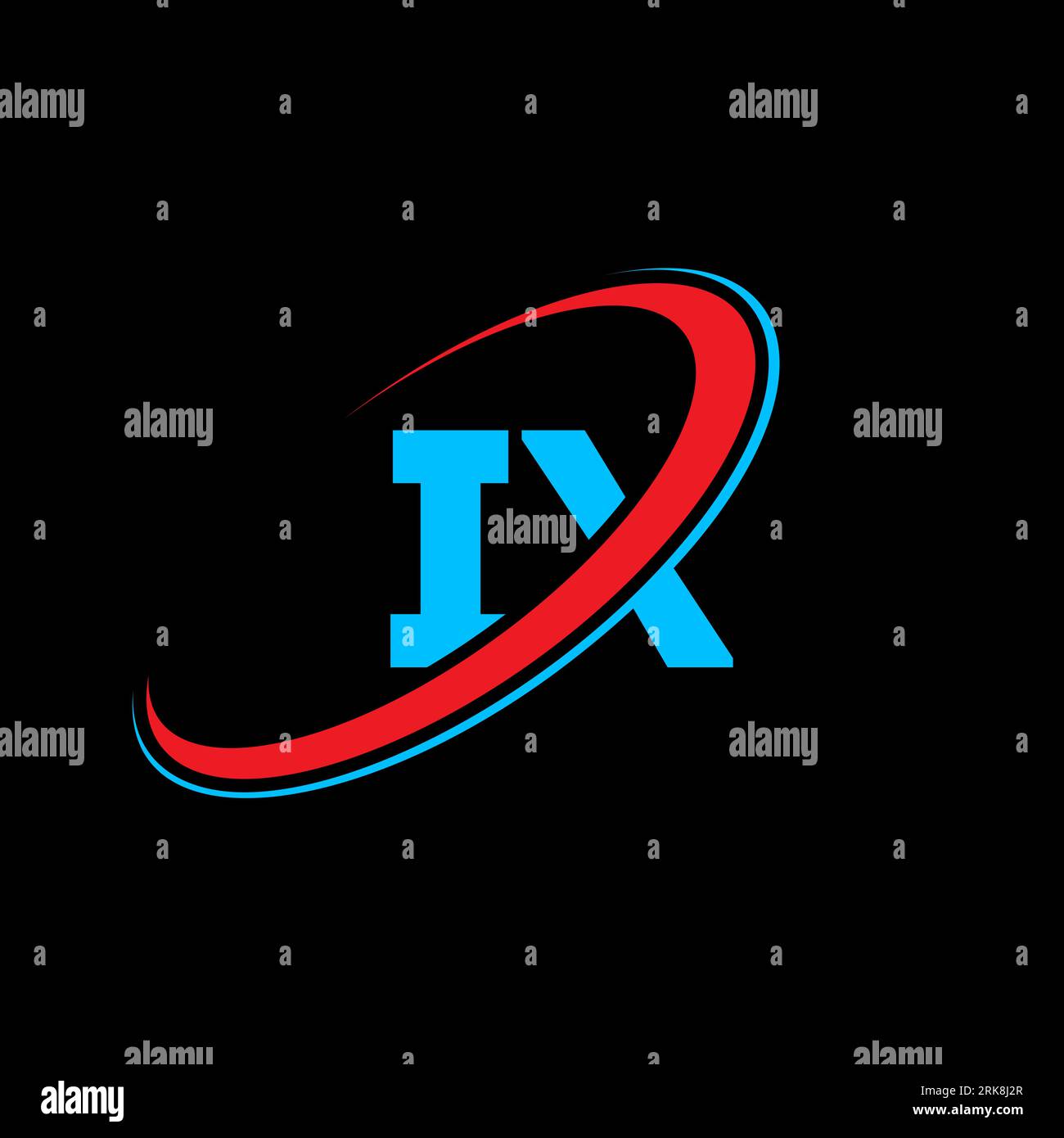 IX I X letter logo design. Initial letter IX linked circle uppercase monogram logo red and blue. IX logo, I X design. ix, i x Stock Vector