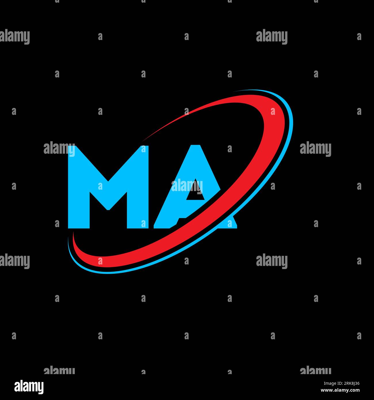 MA M A letter logo design. Initial letter MA linked circle uppercase monogram logo red and blue. MA logo, M A design. ma, m a Stock Vector