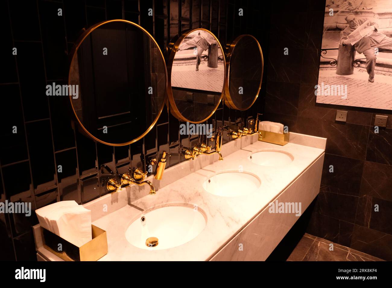 Set Of Luxurious Wash Basins And Mirrors Stock Photo Alamy