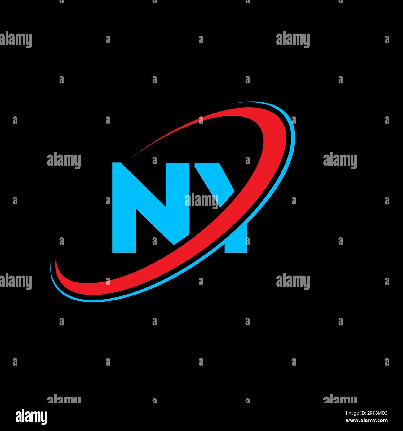 NY N Y letter logo design. Initial letter NY linked circle uppercase monogram logo red and blue. NY logo, N Y design. ny, n y Stock Vector