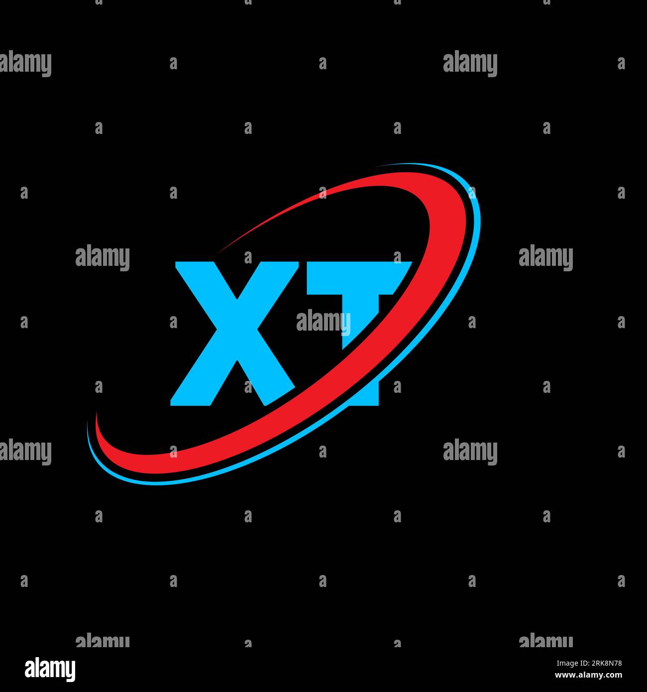 XT X T letter logo design. Initial letter XT linked circle uppercase monogram logo red and blue. XT logo, X T design. xt, x t Stock Vector