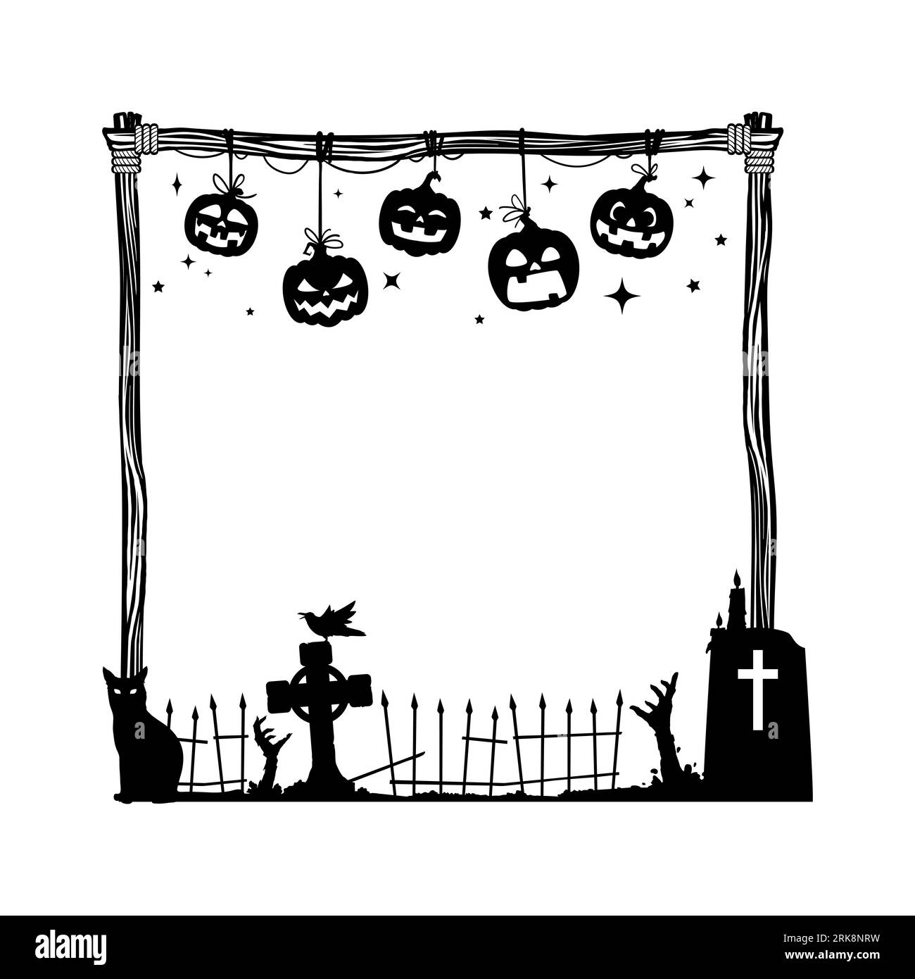 Halloween holiday black frame. Isolated vector eerie square border