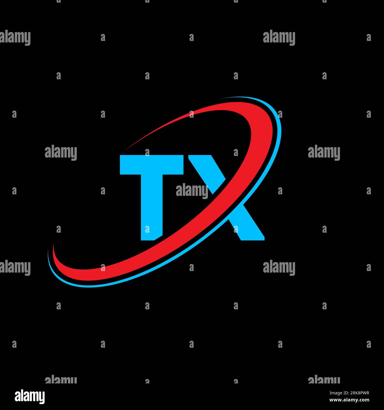 TX T X letter logo design. Initial letter TX linked circle uppercase monogram logo red and blue. TX logo, T X design. tx, t x Stock Vector