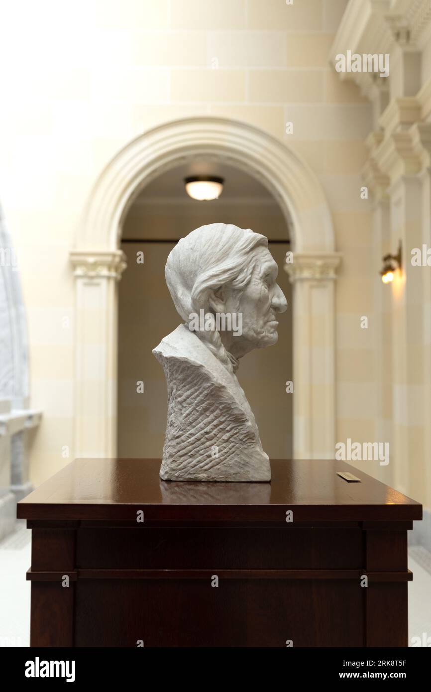 A sculpture of Unca Sam, by Millard F. Malin, on display at the Utah State Capitol building in Salt Lake City. Stock Photo