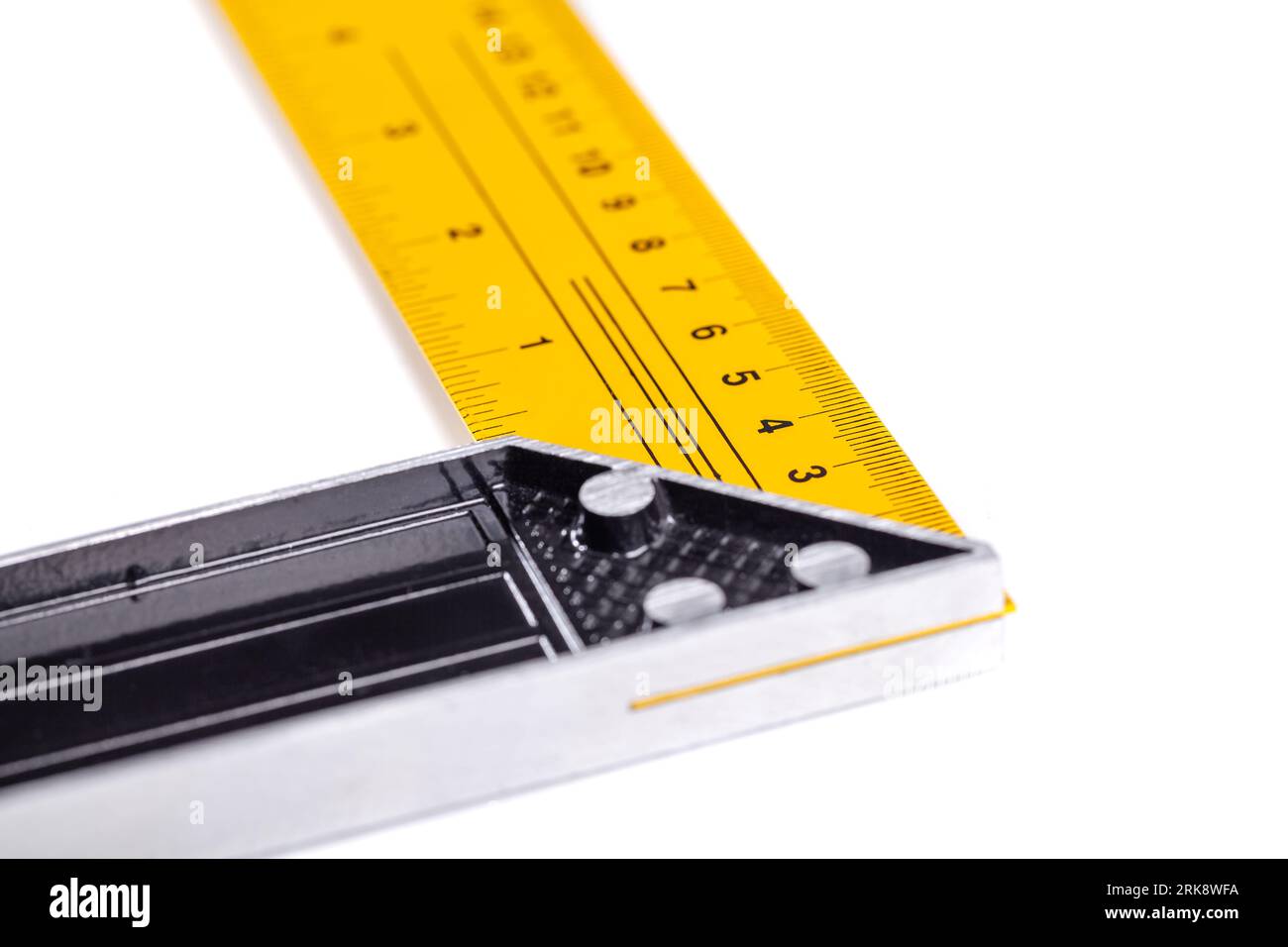 Yellow and black Metal construction square triangle ruler isolated on ...
