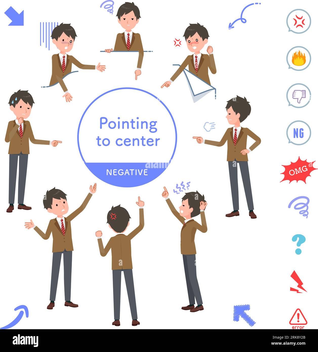 A set of blazer schoolboy pointing in different directions.negative ...